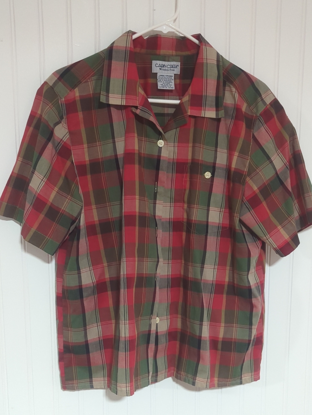 Cabin Creek Red & Green Plaid Short Sleeve Button-Up Shirt